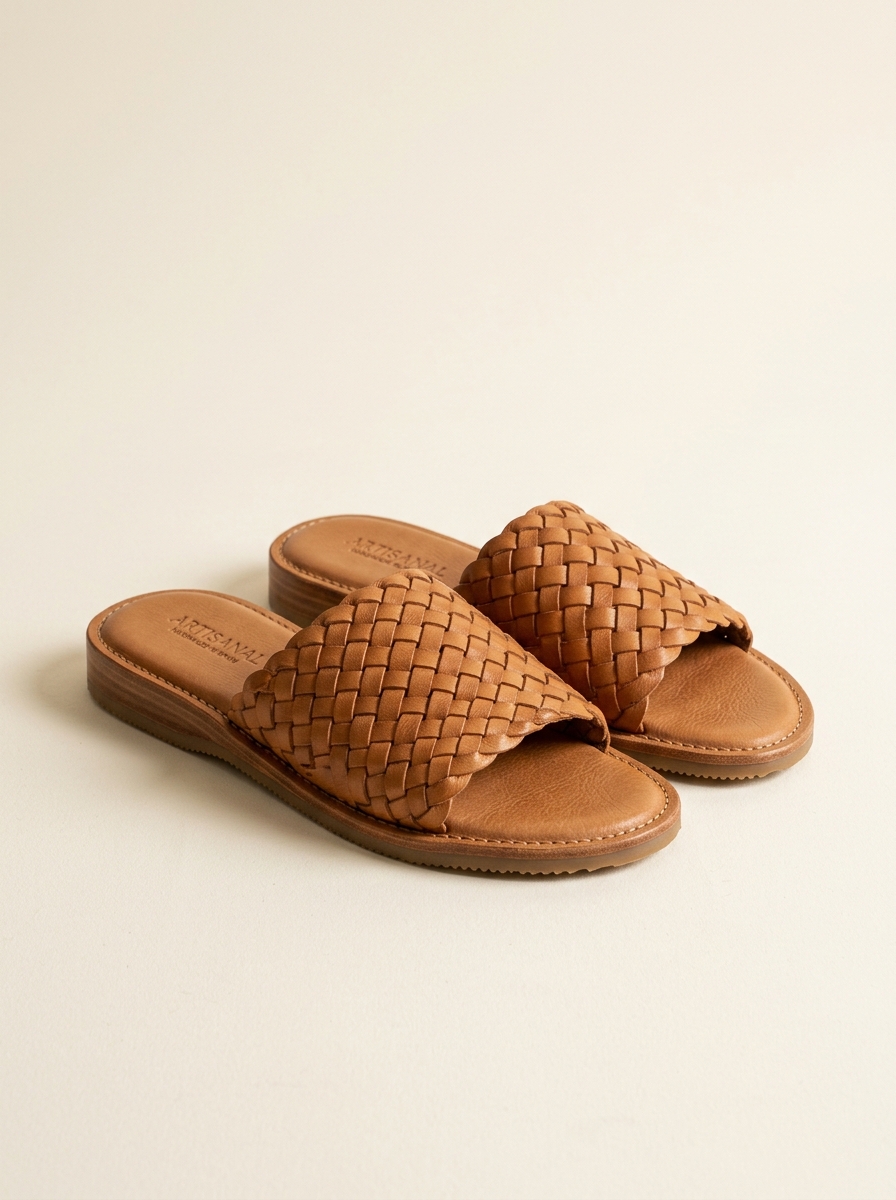 صندل اسلاید چرم دست‌دوز تابستانه